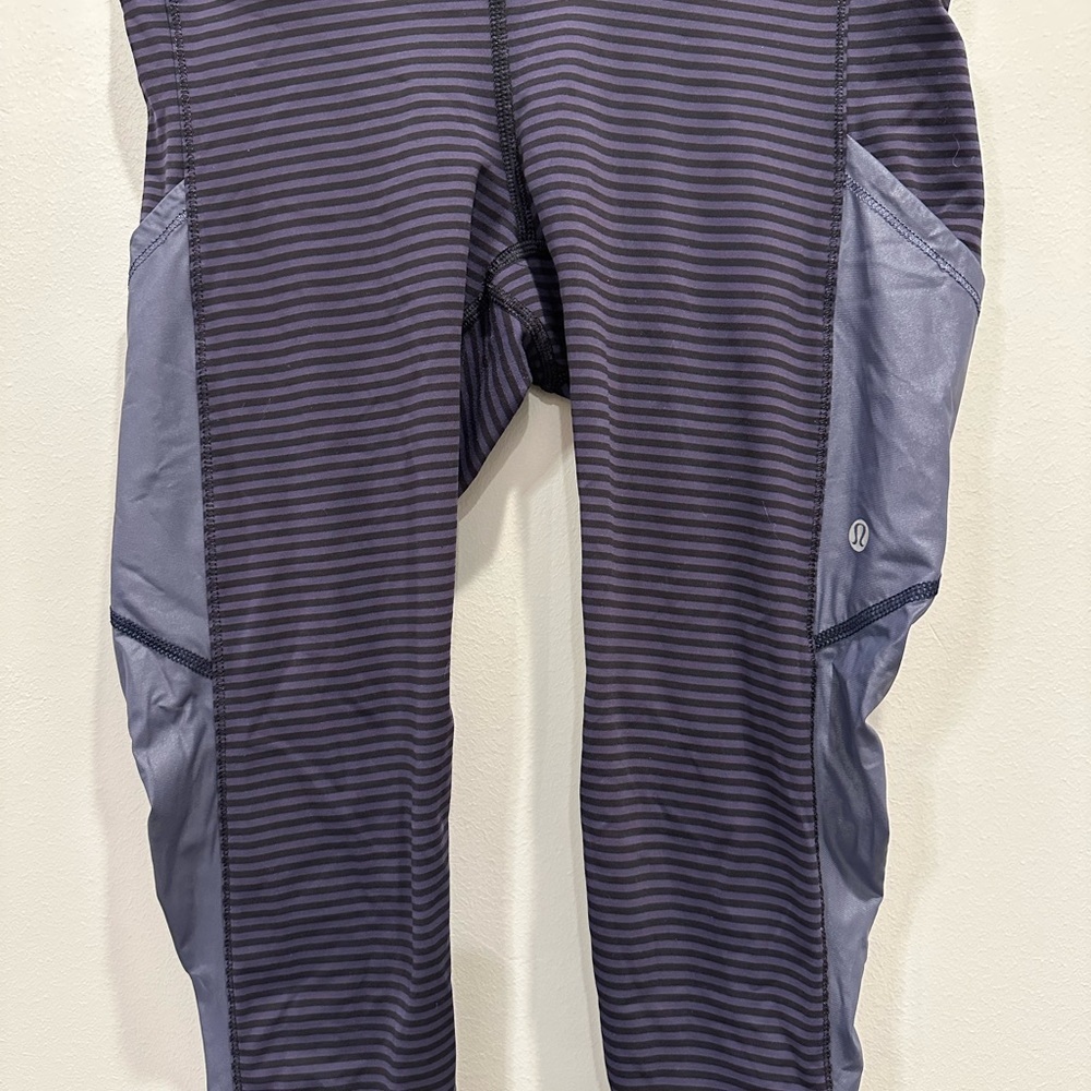 Lululemon crop pants. Purple stripes. No flaws. Size 6. - Picture 2 of 6
